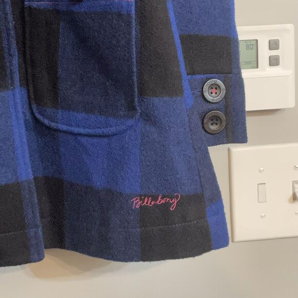 Billabong Coat Wool Blend Buffalo Check Plaid Buttoned‎ Jacket Womems Sz Sm EUC - Picture 2 of 8
